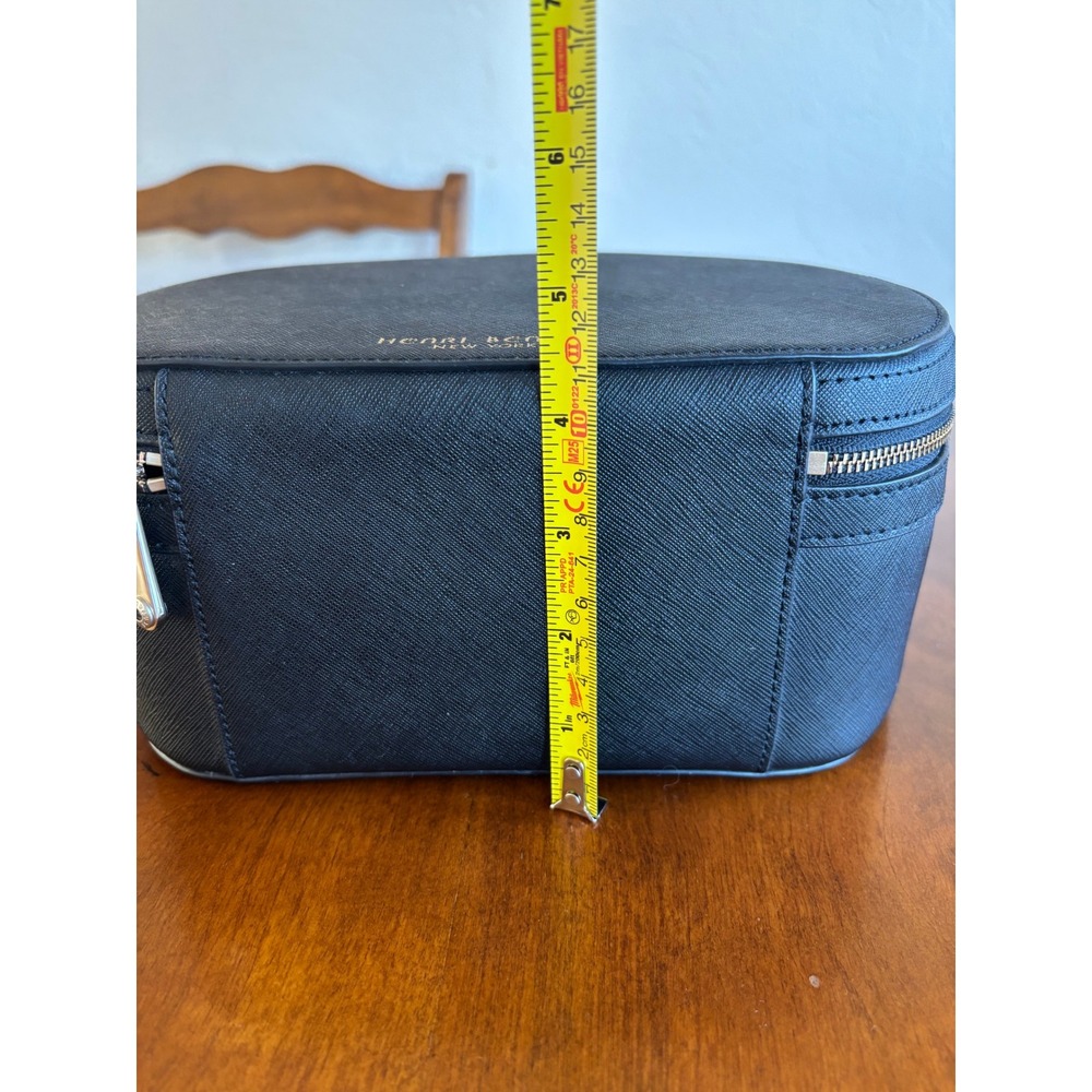 Henri Bendel New York Black Saffiano Leather Vanity Case Cosmetic Travel Bag - Picture 13 of 15